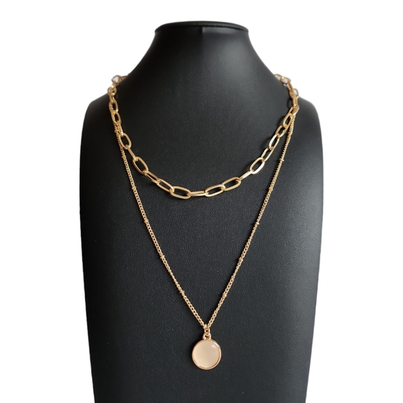 Gold Tone Double Layer Pendant Necklace - Picture 1 of 9